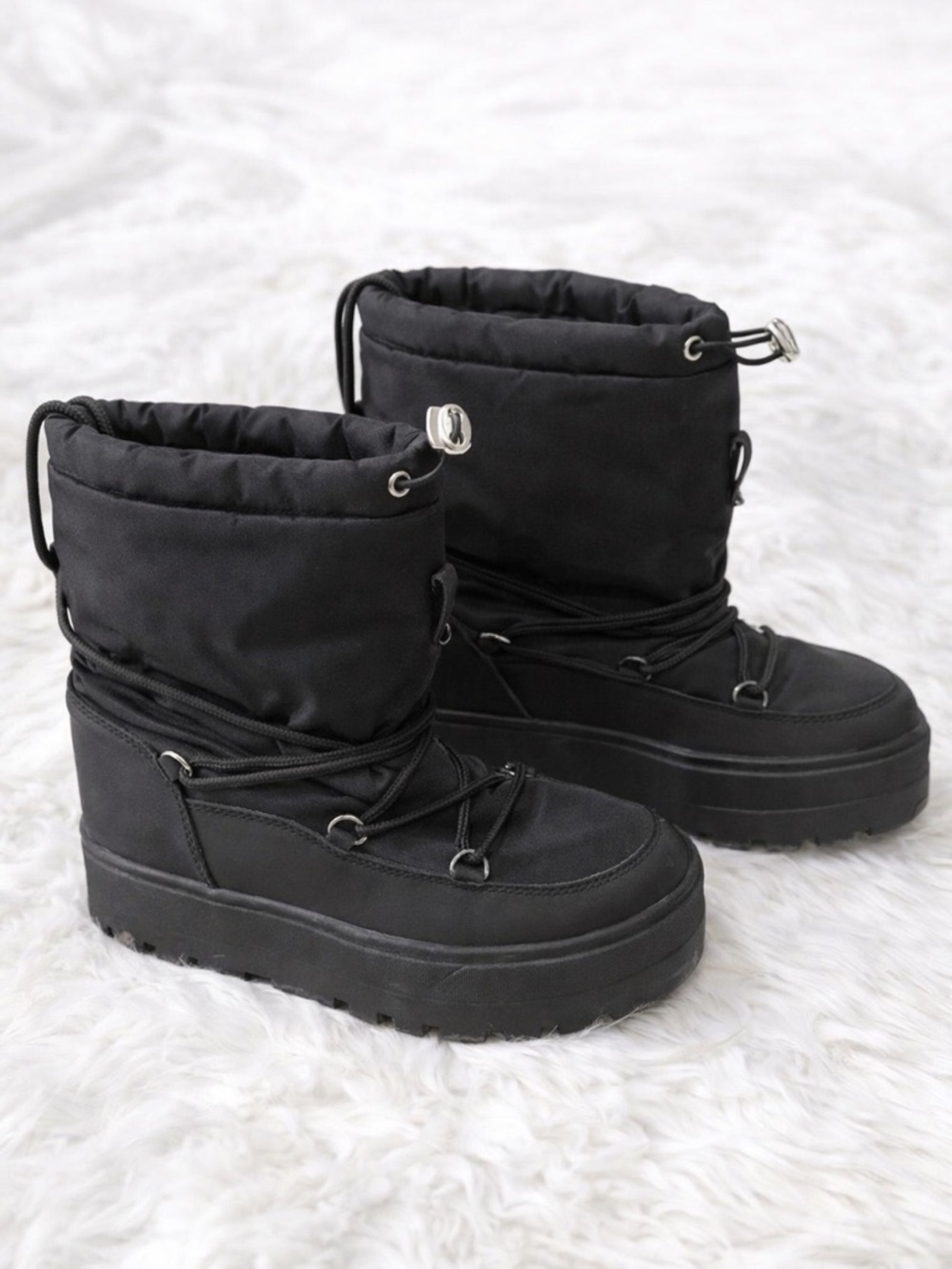 Amazon Black Quilted Platform Snow Boots